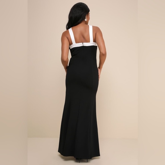 LULU’S Luxurious Outlook Black And White Bow Mermaid Maxi Dress - Picture 9 of 10